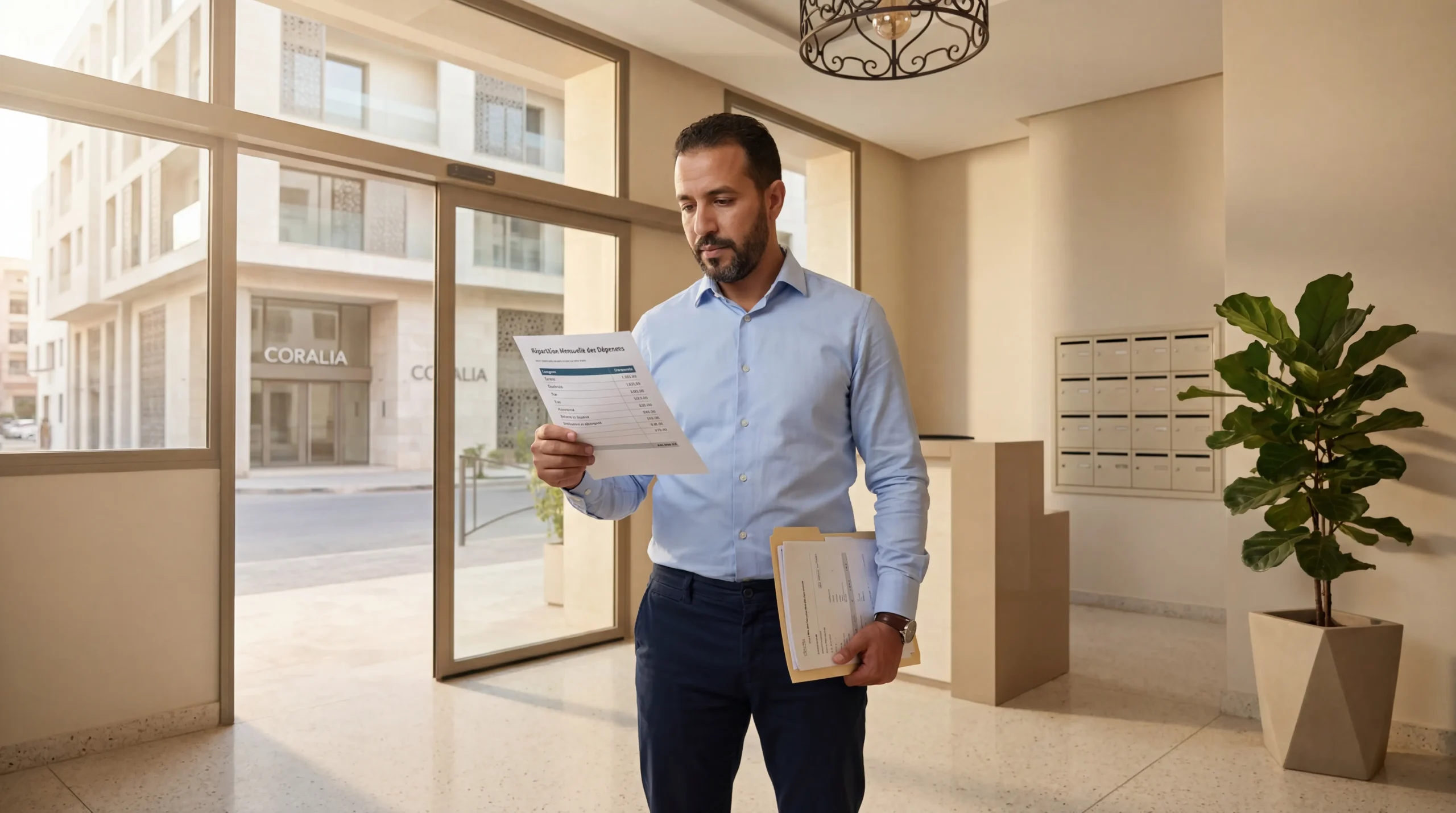 Homme marocain analysant le coût réel de son logement – Coralia Immobilier