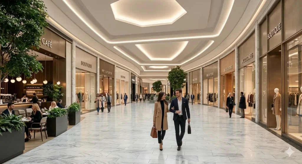 Intérieur d’un centre commercial premium à Oujda City Center par Coralia Premium