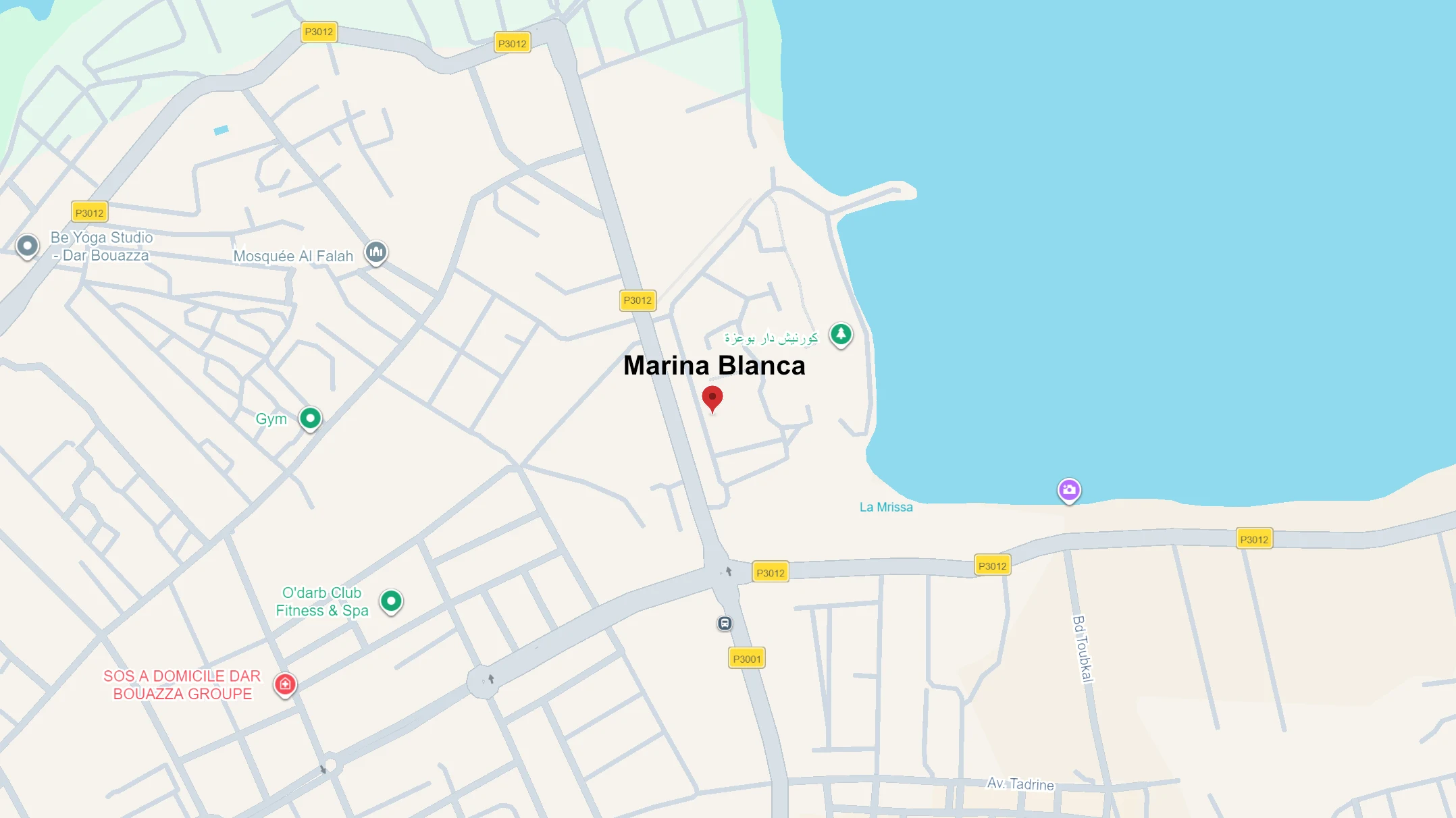Carte de localisation de la résidence Marina Blanca à Dar Bouazza
