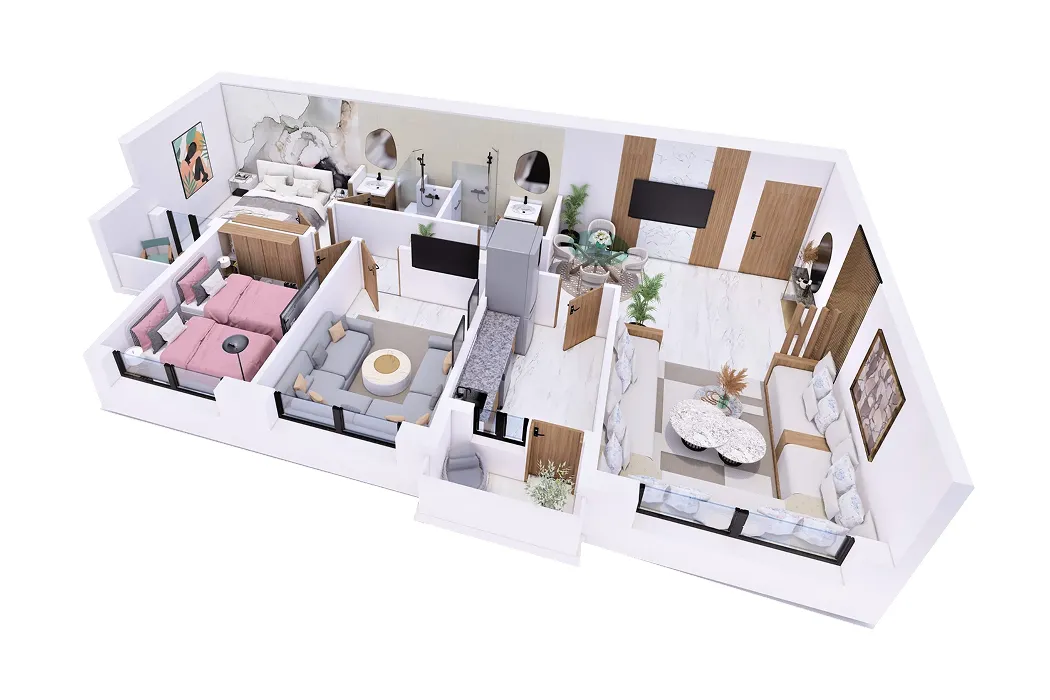 Plan de distribution d’un appartement F4 du programme immobilier Coralia à Oujda, îlot 1